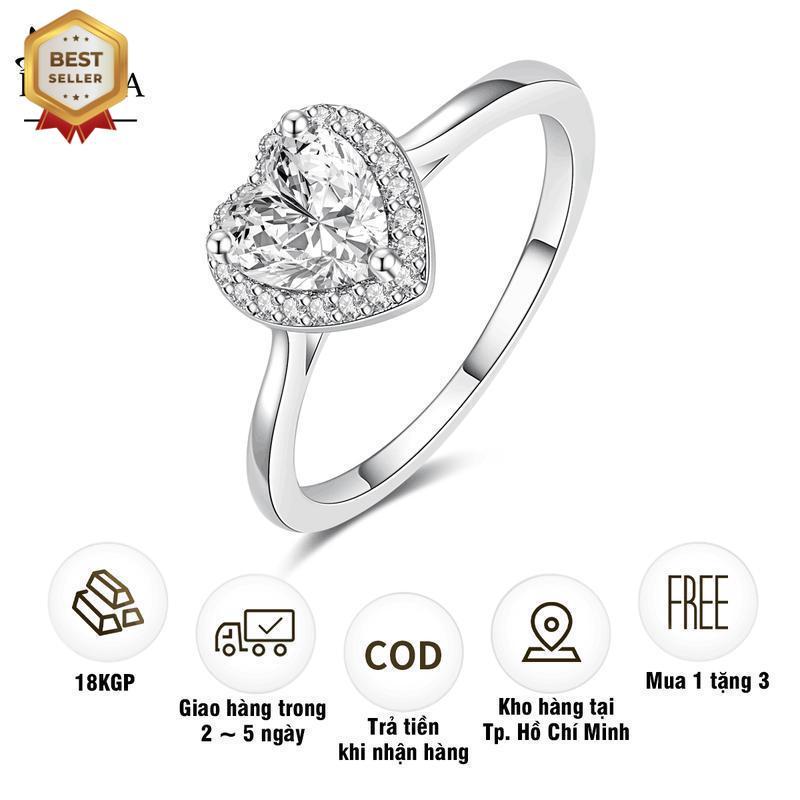 - Nhẫn mạ bạc S925, Với Đá Zircon, Thiết Kế Trái Tim Lớn, Viền Đá Dễ Thương