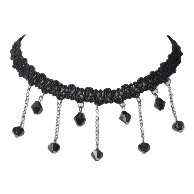 Cross-Border New Lace Retro Clavicle Chain Tassel Choker Gothic Necklace Lolita Necklace Suit Collar for Women