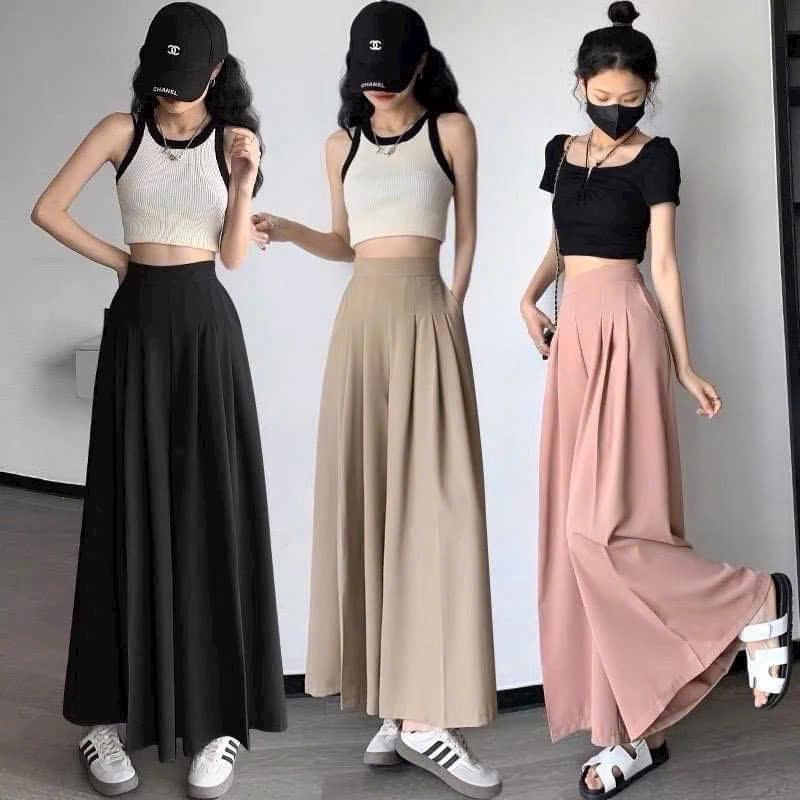  Quần ống rộng giả váy xếp ly  CÓ BIGSIZE 40 - 75KG  lưng cao chất mềm mịn mát,-TTS-mã 831 