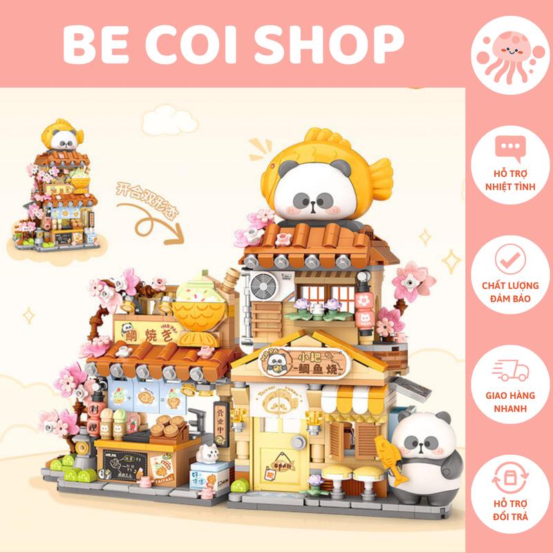 Tặng đèn LOZ x MR. PA Đồ Chơi Lắp Ráp Mô Hình Tiệm Bánh Cá Gấu Trúc Tháo Lắp Bộ Lắp Ráp Toy Hiện Đại