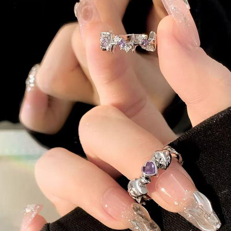 Nhẫn Trái Tim, Đơn Giản Và Cao Cấp, Kim Cương Tím, Nhẫn Cặp Bạn Gái Có Thể Điều Chỉnh 0