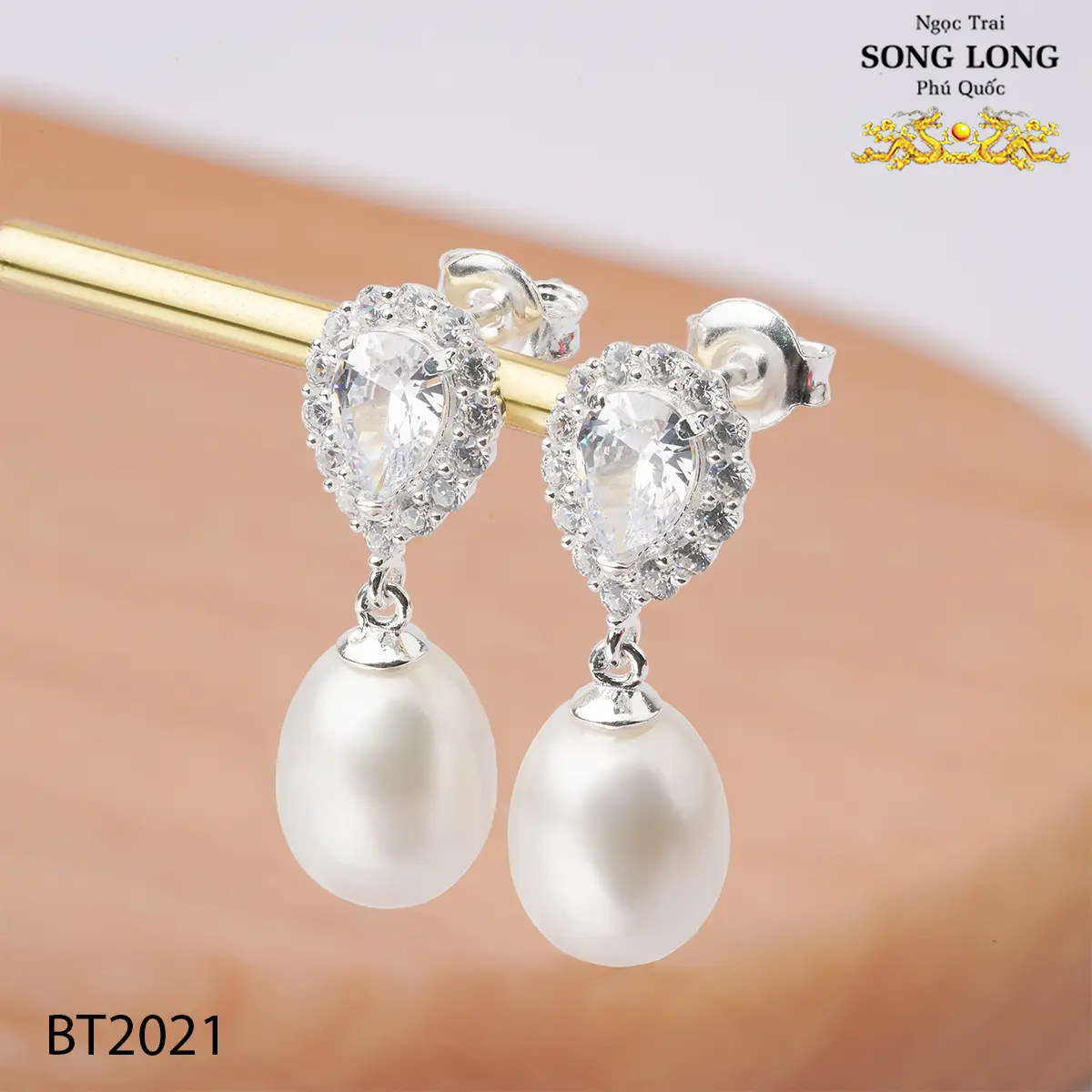 [BT2021] bông tai tòn ten xinh xắn ngọc 9mm