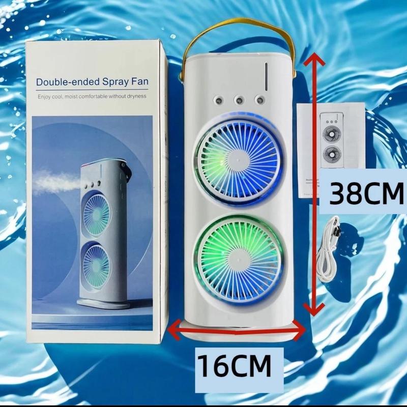 (Hót 2025)  Quạt Điều Hòa(hình loa) Phun Sương Tích Điện, Quạt Hơi Nước Tích Hợp Đèn LED Với 2 Cánh Gió, 3 Đầu Phun Sương Phụ Kiện