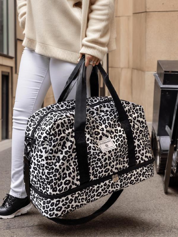 Leopard Pattern Zipper Carrier Travel Bag Set, Fashionable Leopard Print Duffle Bag, Durable Waterproof Travel Bag for Women & Girls 7