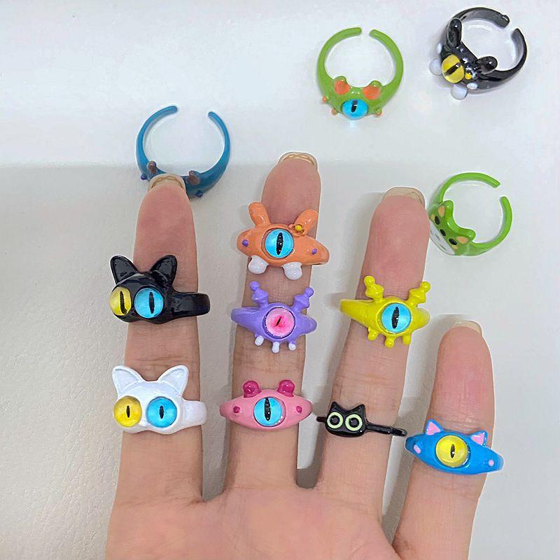 Product Introduction of Cartoon cat little monster boxed alloy open ring personality creative ring Internet celebrity female niche jewelry funny 2