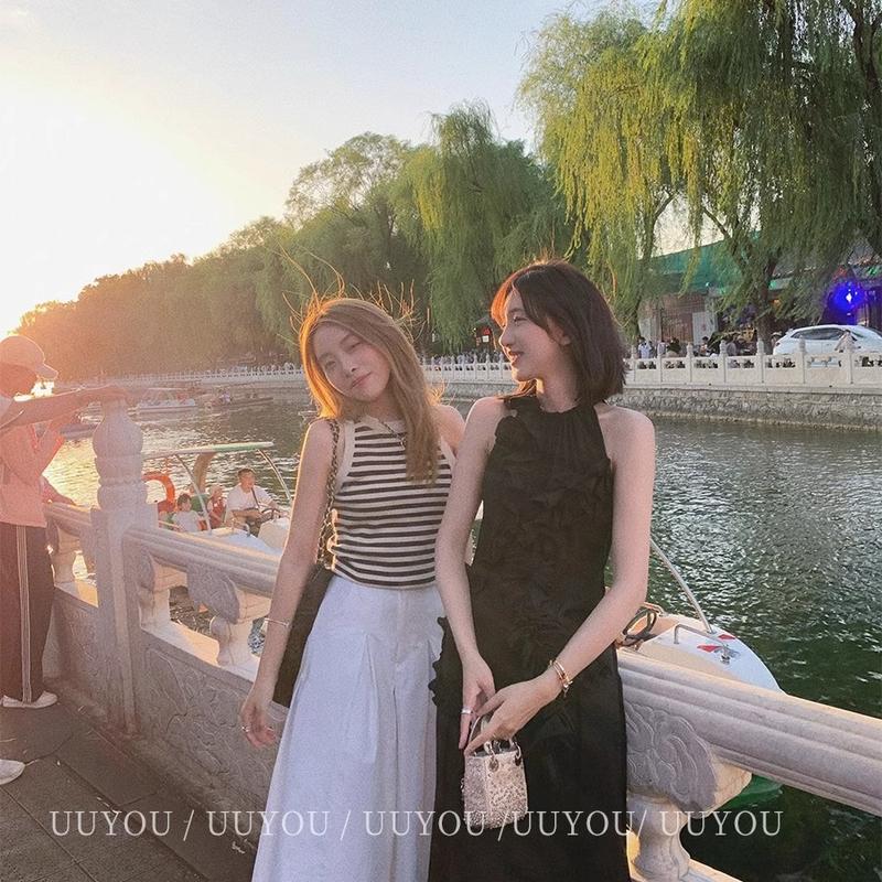 Áo Ba Lỗ Dệt Kim, Sọc, Không Tay, Dây Rộng 4