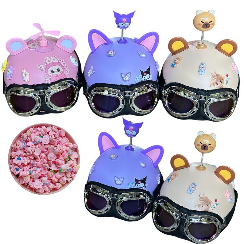 MŨ BẢO HIỂM HALI TẶNG KÍNH PHI CÔNG VÀ PHỤ KIỆN TAI MÈO + CHONG CHÓNG LÒ XO + CHARM STICKER CHO BÉ GÁI VÀ BÉ TRAI TỪ 15KG - 55KG Kem mubaohiem taimeo Đội Đầu