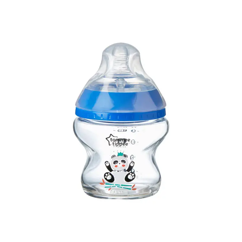 Bình ti cho bé bằng thủy tinh, Tommee Tippee, có núm vú, dòng chảy chậm, màu xanh lam và đỏ, có phụ kiện, thích hợp cho sữa mẹ của bé 6