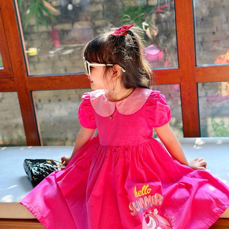 Váy gấu dâu xinh yêu cho bé gái 2 màu đỏ và hồng 8