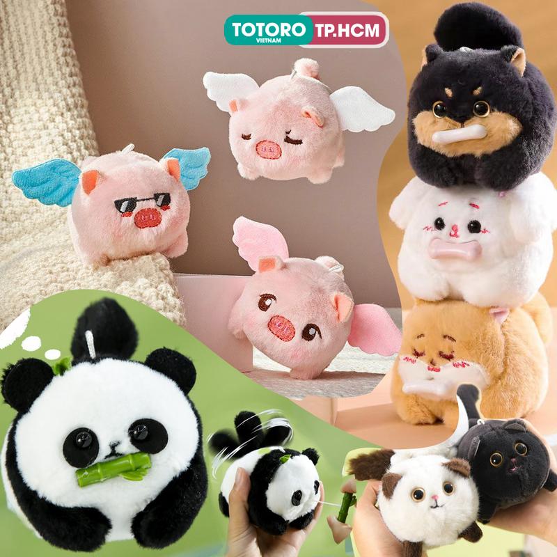 Móc khoá bông vẫy đuôi Heo Hồng có cánh và Thú cưng Gấu Trúc Panda Chó Mèo Thỏ Chuột lang Capybara dễ thương - 10cm