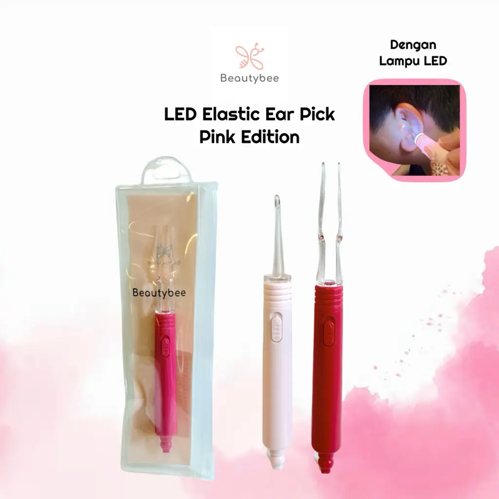 BEAUTYBEE LED Ear Pick / Alat Pembersih Telinga Elastis / Korek Kuping Pink Edition (FL0084A/B)