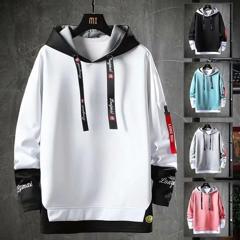 Áo Hoodie Nam, Phong Cách Hàn Quốc, Có Nhãn, Phong Cách Preppy, Áo Len, Nhìn Xếp Lớp, Thường Ngày Và Rộng Rãi, Ve Áo, Tay Áo Dài, Ngoại Cỡ Có Sẵn, Nhiều Màu Sắc Nhung Menswear