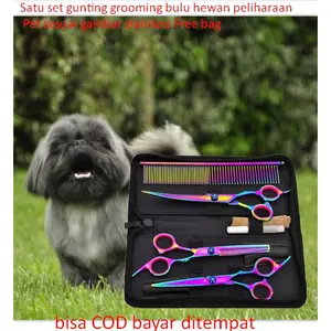 Satu set gunting grooming bulu hewan peliharaan Pet sesuai gambar stainless Free bag
