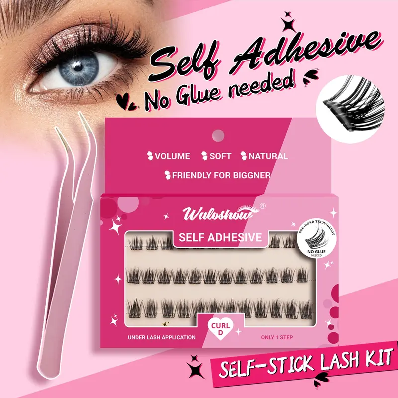 Self-adhesive Eyelash Extensions Kit, 1 Set Natural Look Eyelash Extensions, Self-adhesive Eyelashes, Eye Makeup Product for Women & Girls, Cosmetic 2