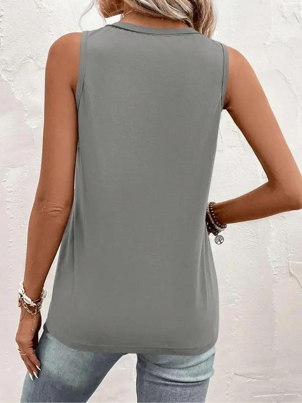 Women's Plain Button Front Pocket Tank Top, Casual Elegant V Neck Sleeveless Top for Summer, Ladies Clothes for Daily Wear, Classy Tops 8