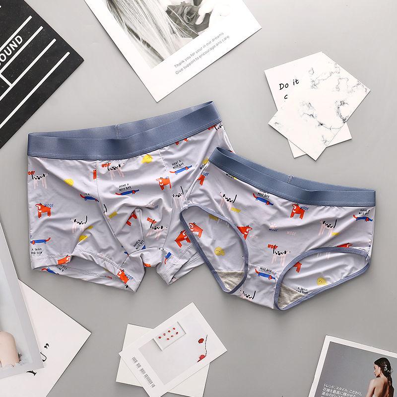 2-Pack Couple's Underwear Ice Silk One Male One Women's Briefs Couple's Shorts Large Size Cute Underwear Set Menswear Human Innerwear 1