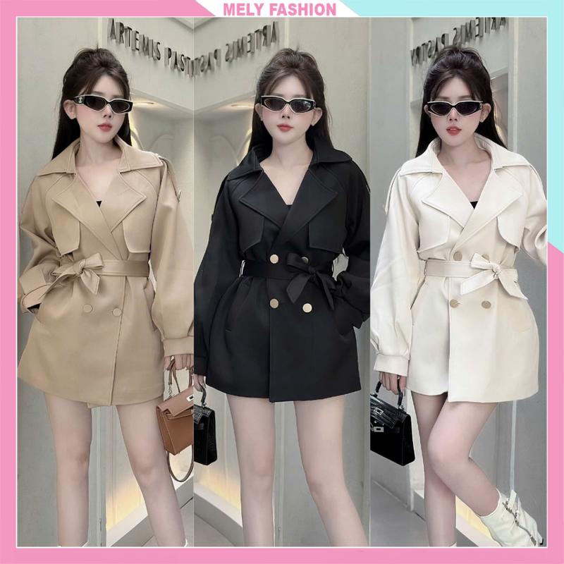  Áo khoác măng tô nữ dáng ngắn Mely Fashion cổ vest bẻ hai lớp chất kaki Hàn phong cách trẻ trung sang trọng ASM50 