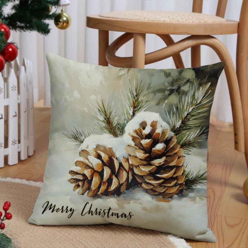 Product Introduction of Christmas Themed Pillow Case, 4 Counts/set Santa Claus & Animal Pattern Cushion Cover without Filler, Square Pillow Cover for Home Decor 5