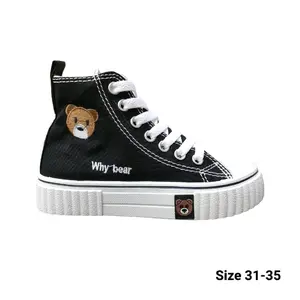 Sepatu Sekolah Anak Perempuan TK SD SMP Why Bear Boot Tali Import Hitam Putih Fashion