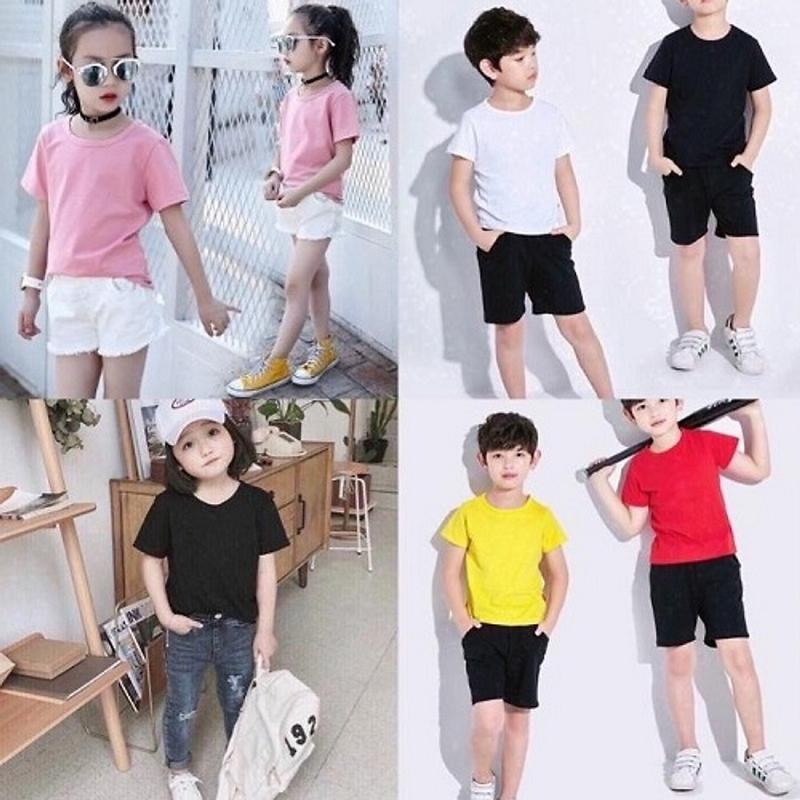 Áo thun trơn nhiều màu trẻ en,bé trai, bé gái Cotton Thông thường Cổ tròn 10kg-77kg 1
