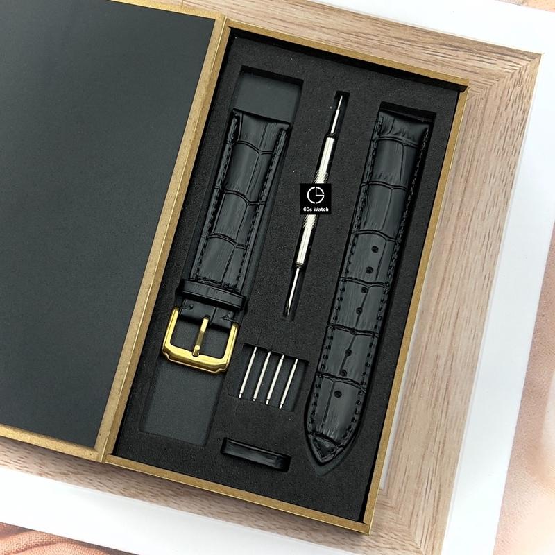 Dây Đồng Hồ Đeo Tay Da Bò Vân Đốt Tre Chống Nước Cao Cấp Size Nam [Tặng Hộp gỗ + Dụng cụ & Chốt]