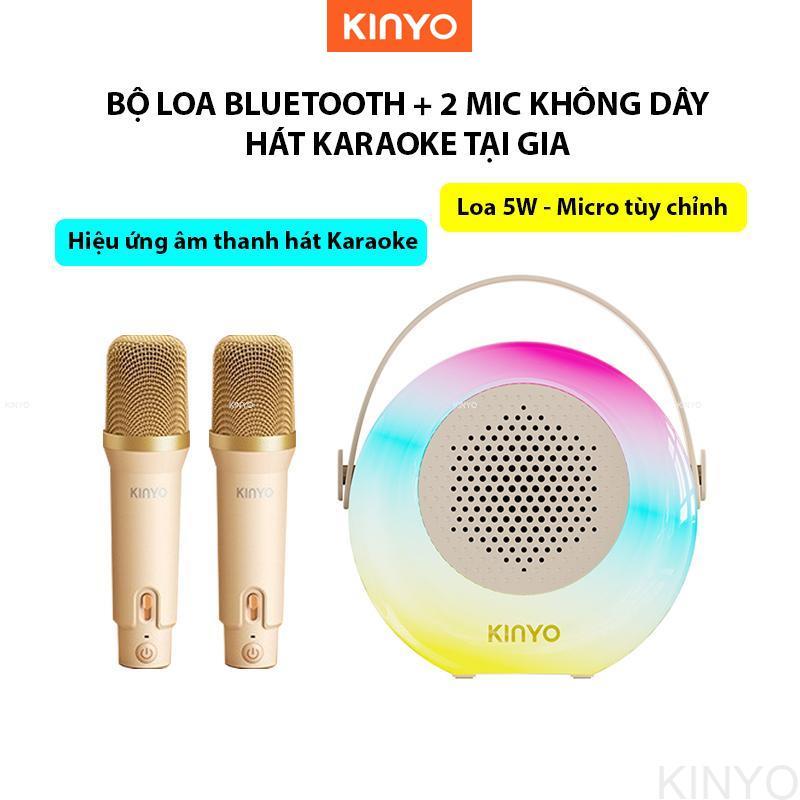 (Karaoke-5W) Bộ Loa Bluetooth + 2 Mic Không Dây Mini Hát Karaoke Tại Nhà KINYO K38 TRÒN, Có Thể Thay Đổi Giọng, Nghe Nhạc Dễ Sử Dụng