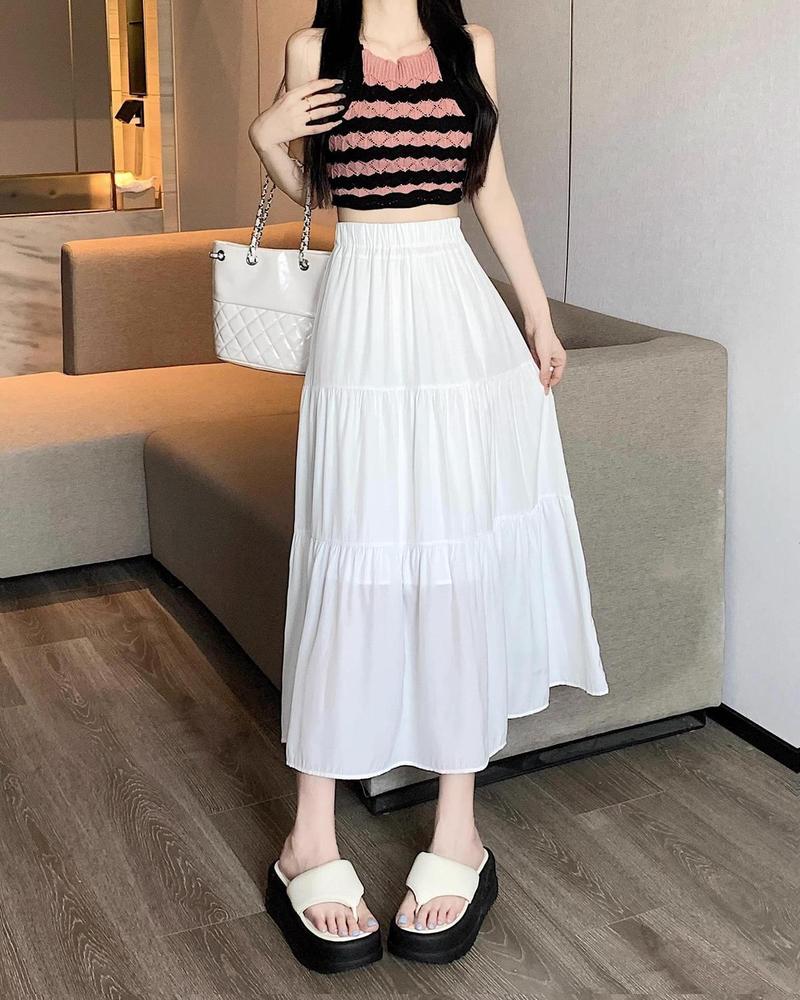 Product Introduction of White Cake Dress Skirt Women's Summer High Waist Pleated Skirt Mid-Length A- line Skirt Small Umbrella Skirt Pettiskirt A- line Skirt Girls' Dress 13