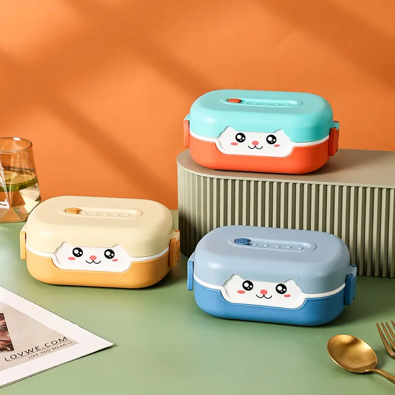 Portable Hermetic Lunch Box 2 Grids Children School Student Bento Box  Leakproof Sealed Container Plastic