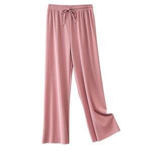 Seluar Kaki Lebar, Bahan Sutera Ais, Untuk Wanita, Pinggang Tinggi, Langsing Terkulai, Anti Nyamuk, Kasual, Longgar, Mop Lurus, Sesuai untuk Musim Panas 2024, Fabrik Nipis Pants