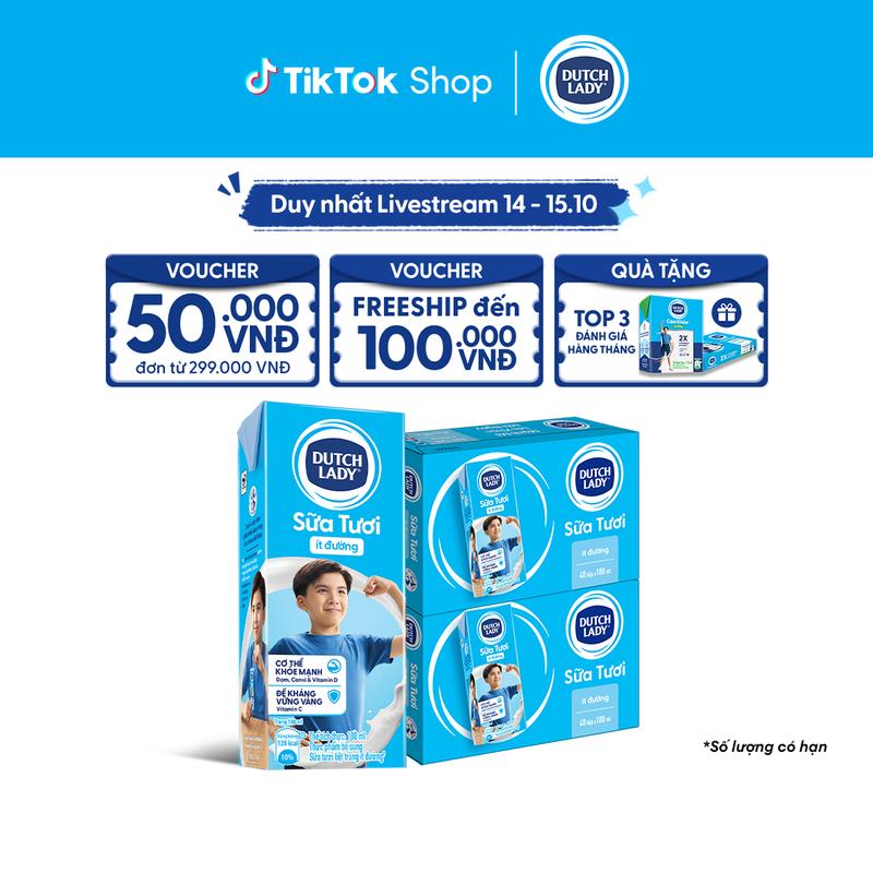 Combo 2 Thùng 48 Hộp Sữa Tươi Tiệt Trùng Dutch Lady Cô Gái Hà Lan ít đường 180ml (48x180ml)