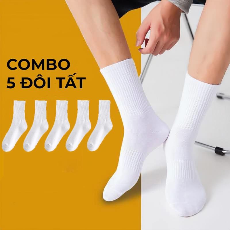 Sét 10 Đôi Vớ dài trắng đen phù hợp cả nam và nữ chất cotton co giãn 4 chiều Tất trắng cao cổ dệt kim cao cấp thấm hút mồ mooi