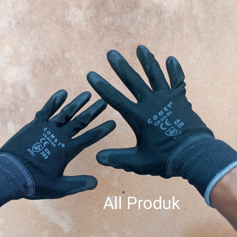 GROSIR 12 Pasang sarung tangan comet hitam safety kerja berkendara palmfitpu glove Karet 5