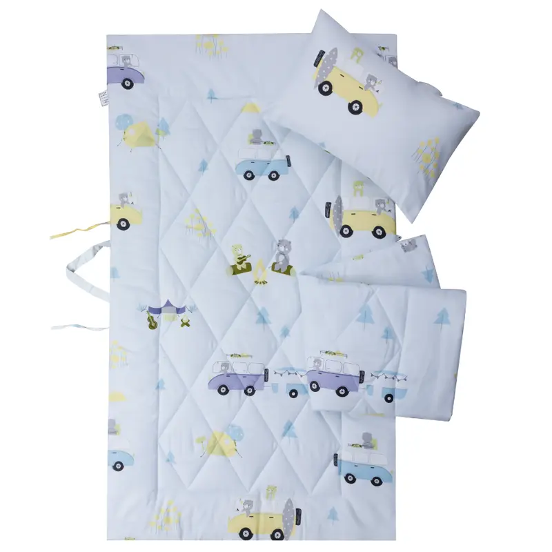Bộ 5 món tiện lợi NIN House cho bé đi học mầm non, tiểu học chất liệu Tencel màu Bear Town họa tiết ô tô con gấu dễ thương 4