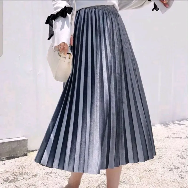 NEW!!! Rok plisket 7/8 bludru Velvet all size Fit Karet Mewah Wanita Nyaman Melar 1