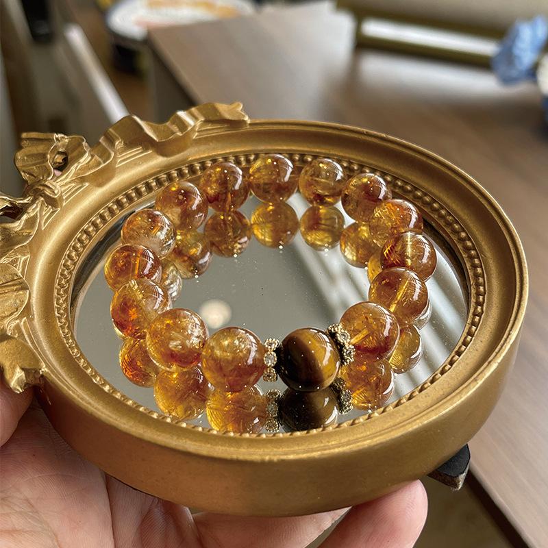 Natural Yellow Pagoda Crystal Tiger Eye Stone Unique Niche Wealth-Attracting Bracelet for Women Large Round Beads Accessories Wholesale from Manufacturer 2
