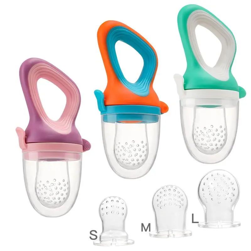 Baby Fruit Feeder Set, Cute Ring Handle Silicone Fruit Feeders with Replacement Heads, Infant Food Feeding Pacifier for Gifts