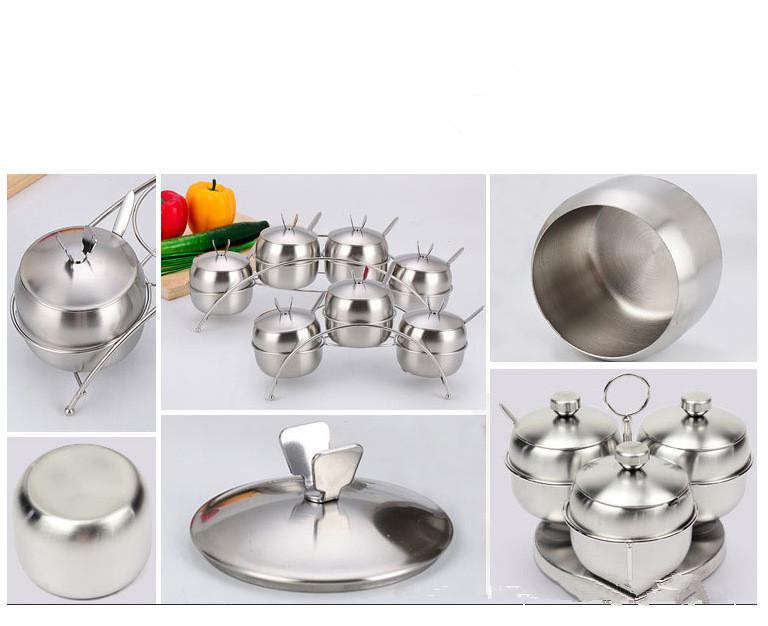 Product Introduction of 1SET High Quality Stainless Steel Seasoning pot Integrated design Spice Salt Sugar Pepper Ajinomoto Jar with Cover Set Condiment Pot Spice Container OK 0649 15