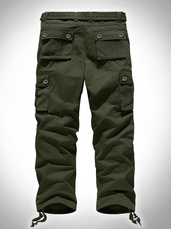 Men's Plain Pocket Button Fly Cargo Pants without Belt, Cargo Pants for Men, Casual Regular Fit Straight Leg Trousers for Fall Winter, Menswear, Comfy Bottoms, Men's Clothing,  Work Trousers Men 1