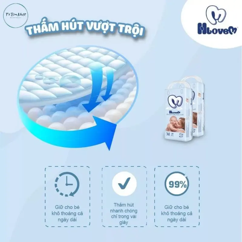 Tã bỉm Quần Hlovem cho bé , khô mông cho bé đồng size 50 Miếng 6