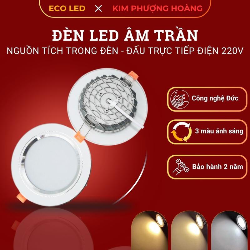 Nguồn liền [COMBO 10 BÓNG] Đèn LED âm trần nguồn liền 3 màu ánh sáng hoặc 1 màu sáng trắng, 7W 9W - Phi 90, đèn downlight âm trần 200V