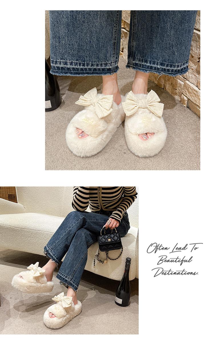 Product Introduction of Korean Style Fluffy Slippers Women's Outdoor Wear Winter Home Non-Slip Dormitory Cotton Slippers Thick Bottom Increased by Insulated Cotton-Padded Shoes Footwear Flipflop 10