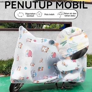 Penutup Motor Transparan Anti UV dan Tahan Air Motif Manekineko Dinosaurus Bunga Oranye Pelindung Debu Hujan untuk Sepeda Motor dan Kendaraan Listrik Outdoor