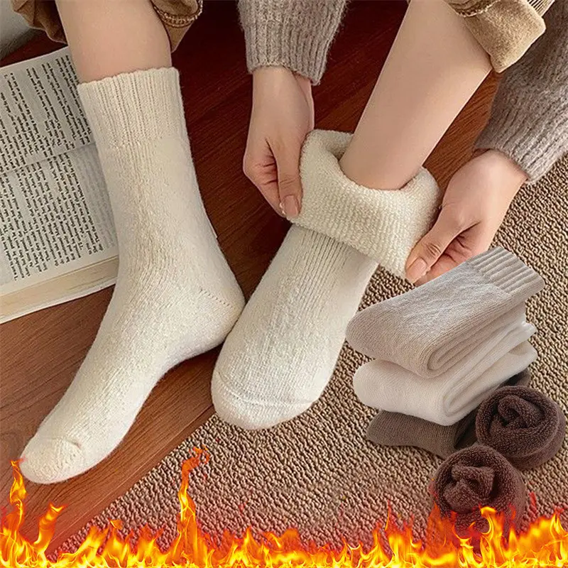 Tất Lông Nhồi Bông Phong Cách Thu Đông, Tất Dài Trung Bình Dày Dặn Cho Nữ, Tất Ấm Sốt, Thích Hợp Cho Mùa Đông, Dành Cho Nữ 1