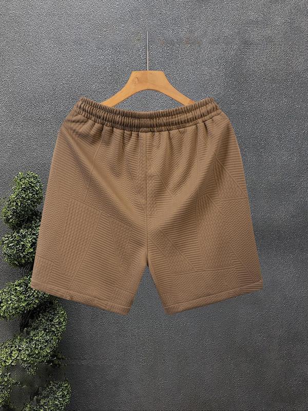 Men's Solid Jacquard Drawstring Waist Shorts, Loose Casual Comfy Shorts for Summer, Men's Bottoms for Daily Wear 1