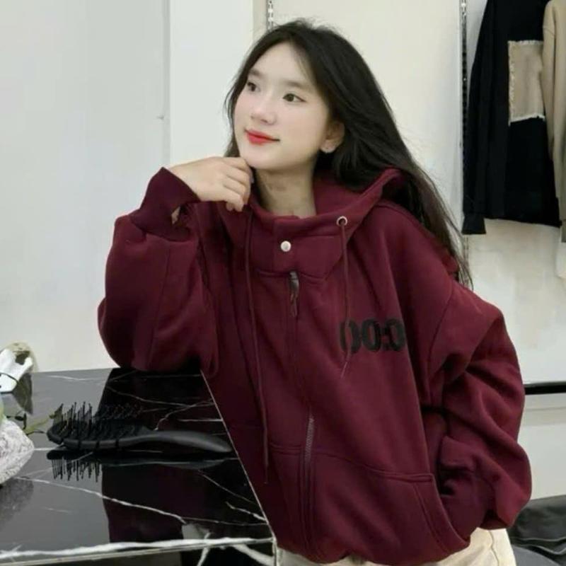 ÁO KHOÁC NỈ DÂY KÉO KHÓA NÓN TO FORM RỘNG CÓ NÚT BẤM  MẪU MỚI, TÚI TRONG , UNISEX NAM NỮ Hoodie TOP