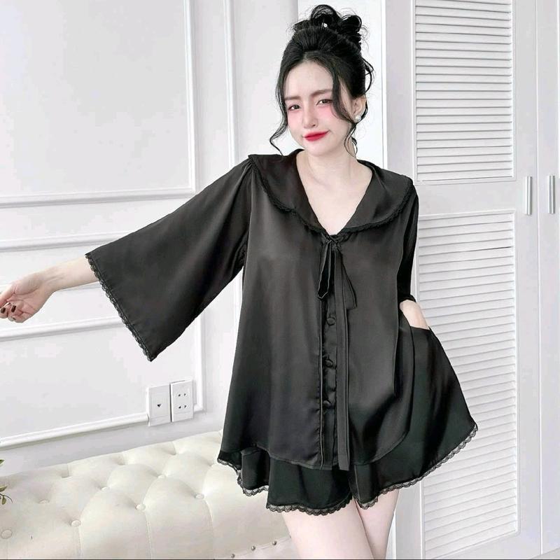Đồ bộ pyjama BIGSIZE dưới 80kg from rộng Tay lỡ quần đùi có túi rose  đồ pijama Nữ Women Kem Voi Ren