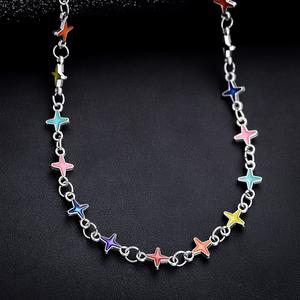 Kalung Keluli Titanium, Reka Bentuk Bintang Berwarna-warni Bergaya, Tidak Pernah Pudar Jewelry Necklaces baddies  chain