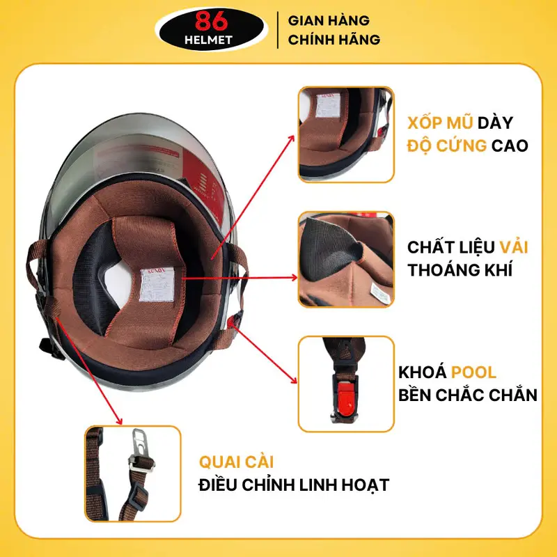 Nón Bảo Hiểm Nửa Đầu Sundy SD-1005D Dáng Thể Thao Nâng Tầm Phong Cách Nam - Đen Họa Tiết Vàng Phụ Kiện Helmet 7