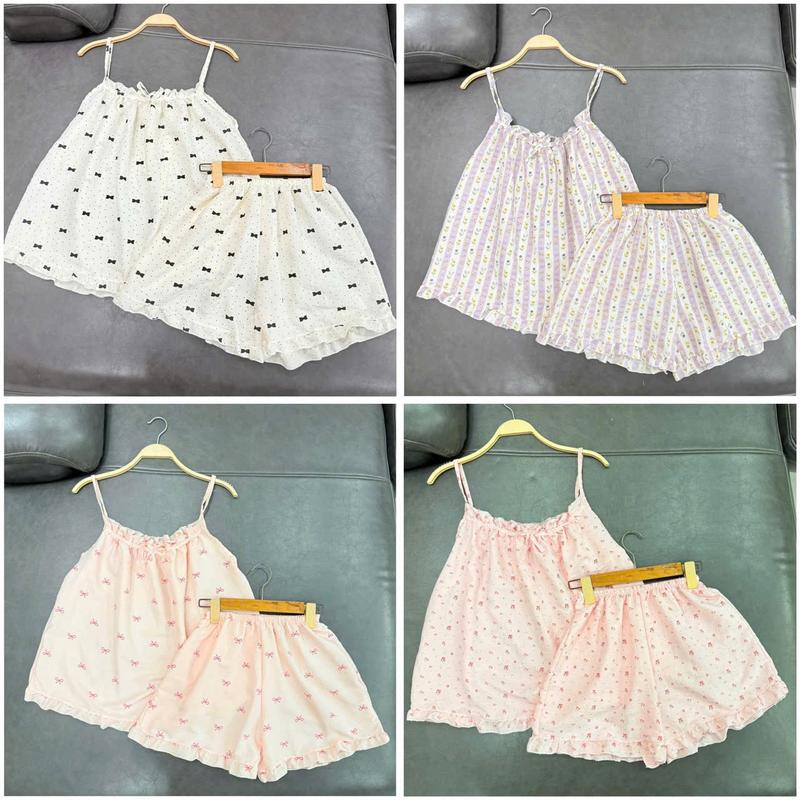 Set Đồ Ngủ Nữ Hai Dây Chất Liệu Cotton Hàn, Quần Ngủ, Áo Ngủ Thoáng Mát Dễ Thương Nhung Women