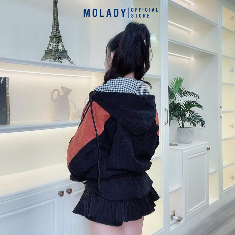 Product Introduction of Áo Khoác Nhung Nữ MOLADY K376 Có Nón Thiết Kế Khoá Kéo Lót Caro Phối Màu Top Jacket 29